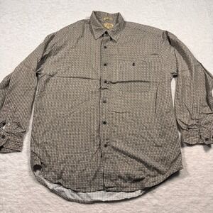 ME Sport Mens Large Rayon‎ Button Down Shirt Long Sleeve Geometric Grid Brown L